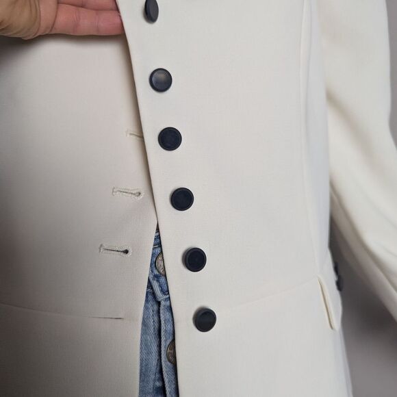 White Women's Blazer Jacket Black Accents Buttons Cuff Stripe The Suit Sz 14 - Picture 4 of 11